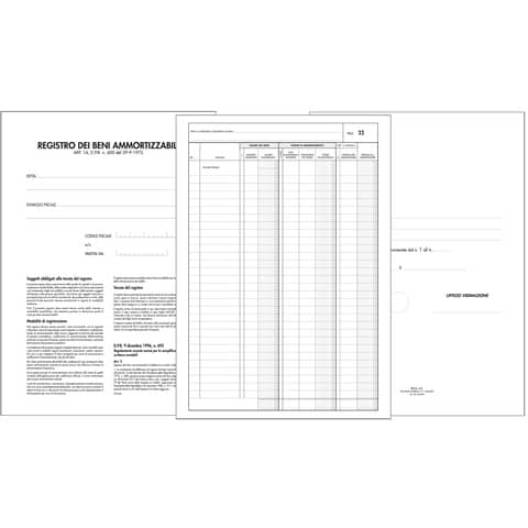 Registro dei beni ammortizzabili numerato da 1-30 O.C.L. - 8 fogli - conf. 10 blocchi - 21x29,7 cm - 0409N